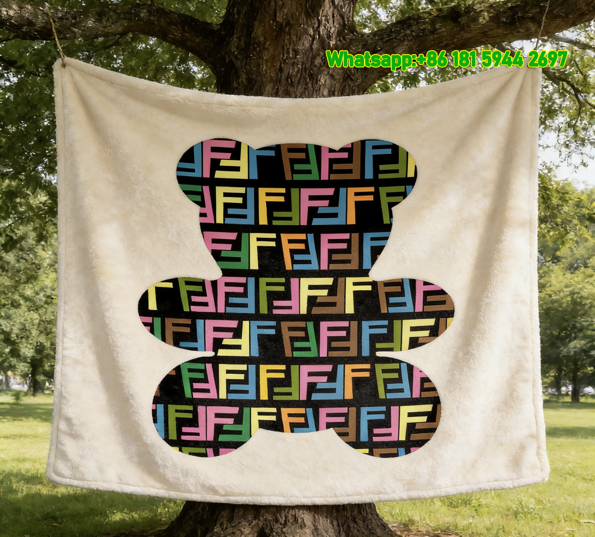 Fendi Colorful Rainbow FF Monogram Teddy Bear Flannel Sofa Throw Blanket – Playful IMG_9379